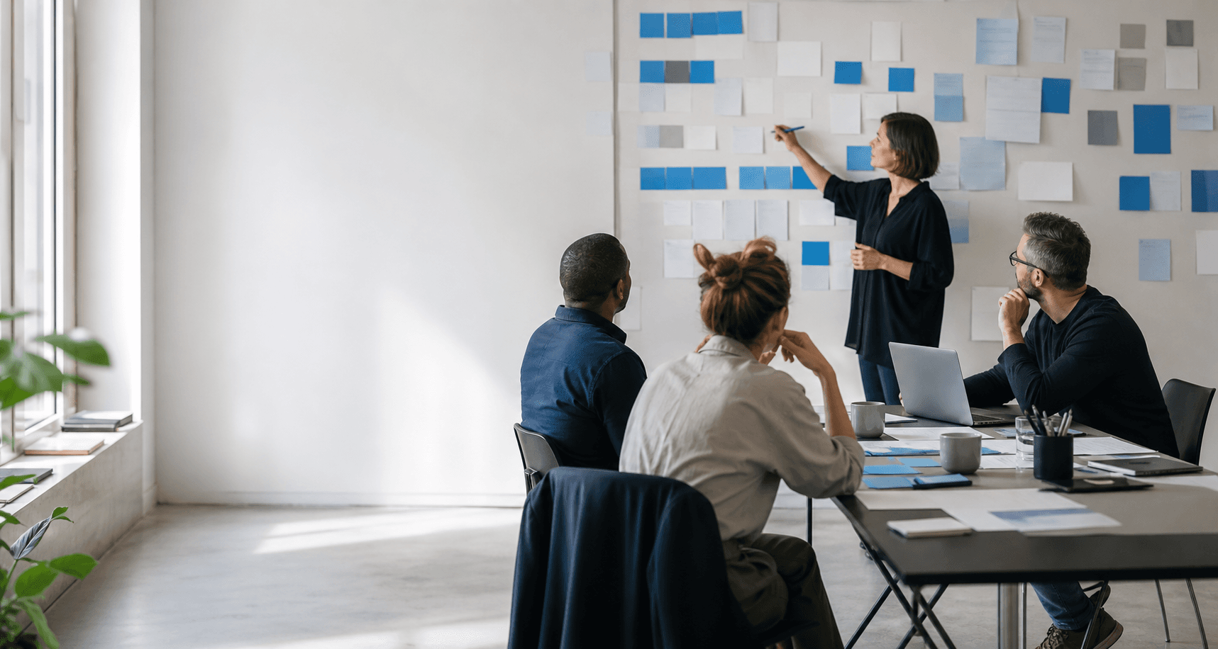 A multidisciplinary team mapping a customer conversation and operational workflow